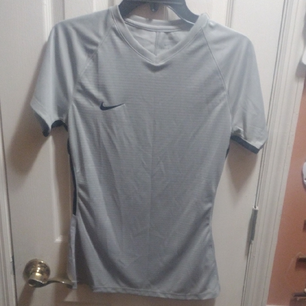 Nike Women's Light Gray Athletic V-Neck Jersey with Dark Trim